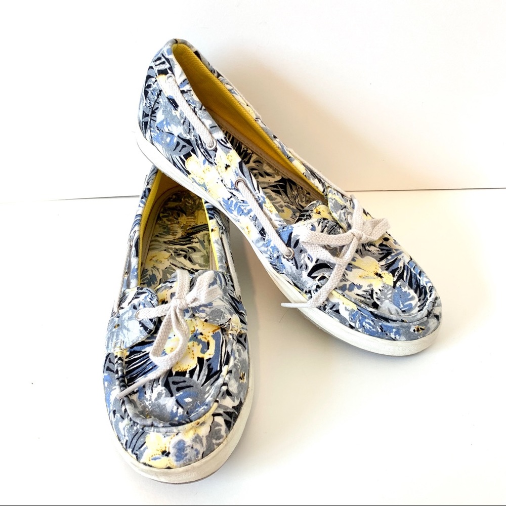 EASTLAND Yellow and Blue Floral Boat Shoes—SZ. 7